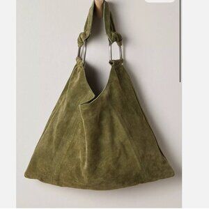 Free People NWT Bobbi Slouch Suede Leather Olive Green Tote